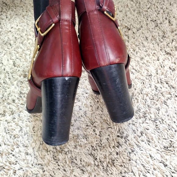 Yves Saint Laurent Red Leather Side Metal Logo Booties Sz 38/7 - Picture 6 of 8
